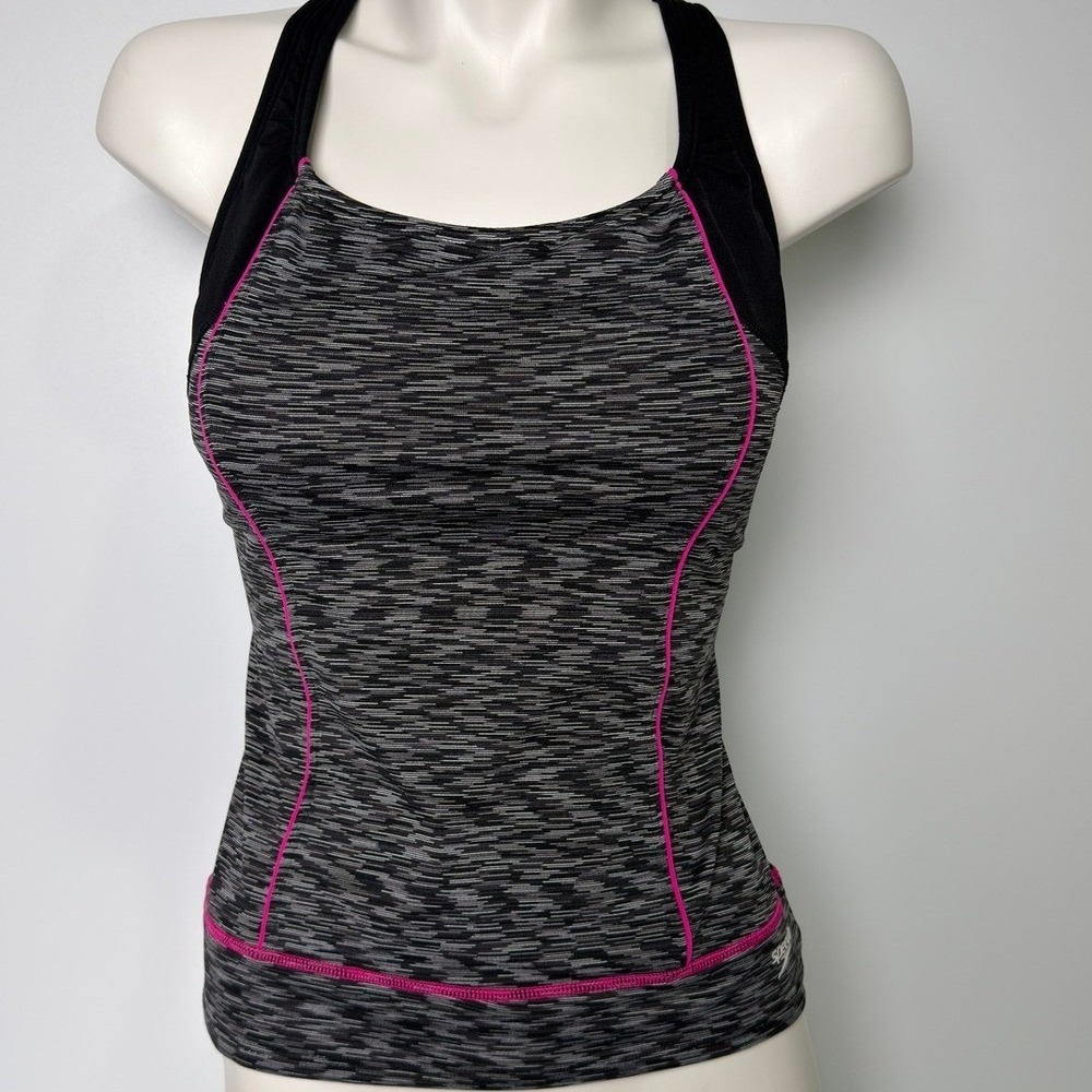Speedo Womens Space Dye X-Back Tankini Top Black Gray Pink Athletic Swimwear